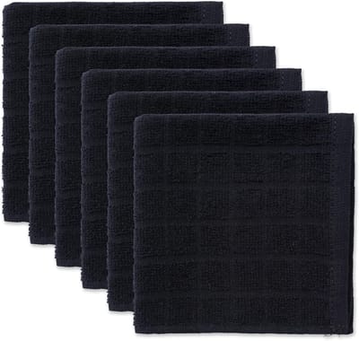 Massief Windowpane Vaatdoek Set, Katoen, Zwart, 12x12