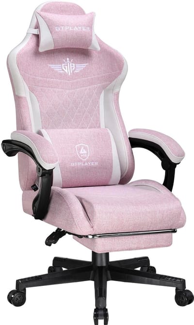GTPLAYER - Gamingstoel Technische Stof - Met Lendensteun en Verlengde Rug - Roze