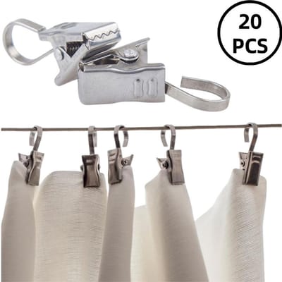 20 stuks - Gordijnclips - Gordijnhaken met clips - Douchegordijnclips - Handdoekclips - Voor plafonds, gordijnrails - Zilver - 10*34*13mm - Geschikt voor campers, luifels, foto's, feestdecoraties