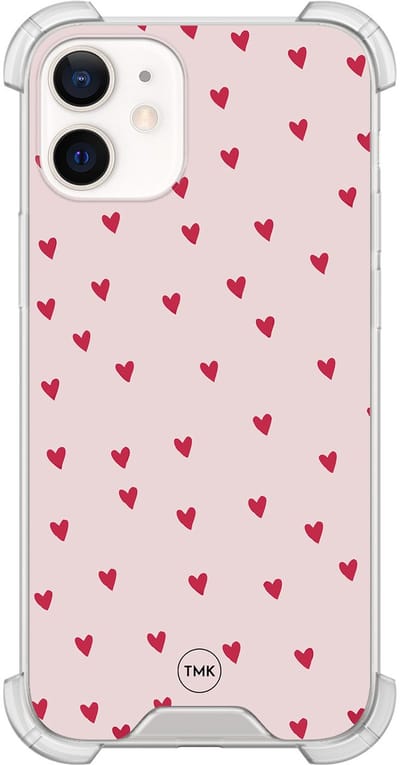 Shockproof hoesje geschikt voor Apple iPhone 12 mini - Cute hearts - Schokbestendig - Verhoogde randen - TPU case - Extra Sterke Back Cover - Print - Transparant, Roze