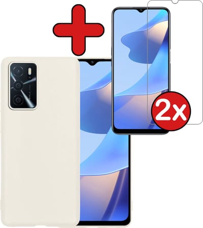 Hoesje - Met 2x Screenprotector - Geschikt voor OPPO A16 - Sterk & Shockproof - Telefoon Hoes - Back Cover - Siliconen Case - Telefoonhoes - Wit