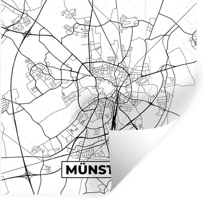 Muurstickers - Sticker Folie - Münster - Kaart - Plattegrond - Stadskaart - 100x100 cm - Plakfolie - Muurstickers Kinderkamer - Zelfklevend Behang XXL - Zelfklevend behangpapier - Stickerfolie