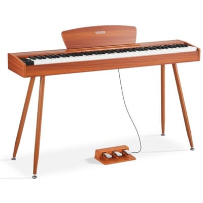 VEVOR Digitale Piano, 88 Toetsen Volledig Gewogen, Aanslaggevoelig Elektrisch Pianotoetsenbord met Muziekstandaard, Drievoudig Pedaal, Voeding, 280 Toetsen, Ondersteunt Draadloze Verbinding, Voor Beginners, Houtkleur