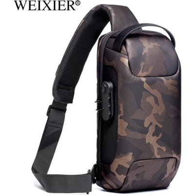 WEIXIER Waterdichte Oxford Crossbodytas voor heren Anti-diefstal Sling Bag Multifunctionele borsttassen Reisschoudertas met USB-oplaadpoort one size camouflage