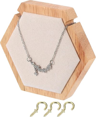 Zeshoekige armband displaystandaard voor sieradenorganizer, houder voor oorbellen en halskettingen in beige