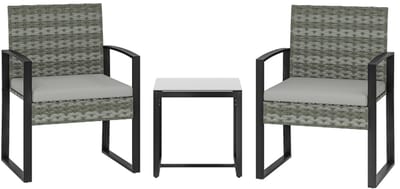 Gutent Loungesets - Bistroset - 3 Delig - 2 Tuinstoelen - Salontafel - Incl Afneembare Kussens - Ratten - Lichtgrijs