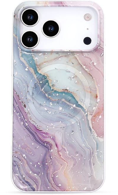 Casemania Hoesje Geschikt voor Apple iPhone 17 Pro - Roze - Marmer Glitter Magnetisch Back Cover - Geschikt voor MagSafe