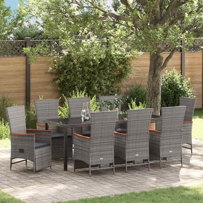 vidaXL - Tuin - Eettafel - Set - 9 - st - Grijs - poly - rattan