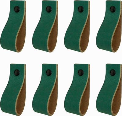 8x Leren handgrepen 'de lus' maat S - ZEEGROEN  (15,8 x 2,5 cm) - incl. 3 kleuren schroefjes (handgreepjes - leren grepen - greepjes - leren lusjes)