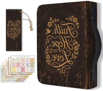Bijbelhoes voor Mannen en Vrouwen - Inspirerende Woorden, Faith, Hope, Love - PU Leer, met Handvat en Rits, Ideaal voor Studenten en Opbergtassen (Zwart)