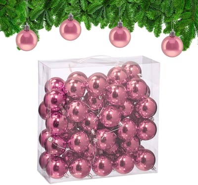 kerstballen set van 50 - Ø 6 cm - glanzend - kunststof - roze