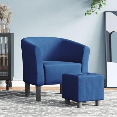 vidaXL - Kuipstoel - met - voetenbank - stof - blauw