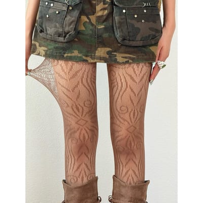 Y2K Dames Gaatjes Visnet Panty Punk Stijl Totem Patroon Jacquard Panty Lolita Gothic Kleding One Size brown