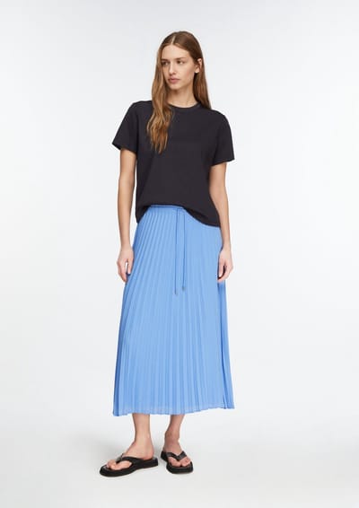 Plissé Midi Rok in Mousseline met Koord Dames COMMA