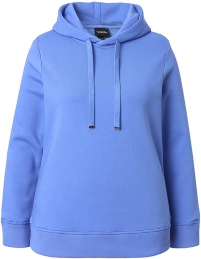 Ulla Popken - Dames - Hoodie geribbelde boorden capuchon lange mouwen - Korenbloem - Maat 46+