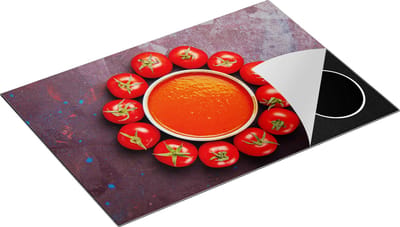Chefcare Inductie Beschermer Tomatensoep met Tomaten eromheen - 75x50 cm - Afdekplaat Inductie - Kookplaat Beschermer - Inductie Mat