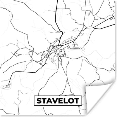 Poster Stadskaart – Plattegrond – België – Zwart Wit – Stavelot – Kaart - 100x100 cm XXL