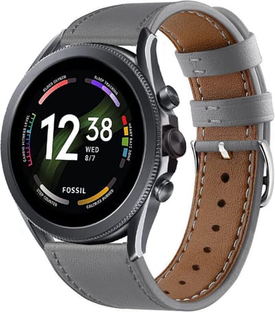 Strap-it Echt Leren Smartwatch Bandje – Geschikt voor Fossil Gen 6 44mm / Gen 5e 44mm / Gen 5 – Grijs