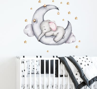 Stickerkamer® | Muurstickers babykamer | Kinderkamer | Olifant op wolk | Slapen | Sterren | Jongen | Meisje | Slaapkamer | Poster | Dieren | Poster