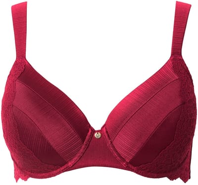 Ulla Popken - Dames - Beugelbeha zachte cups satijn kant - Wijnrood - Maat 85B