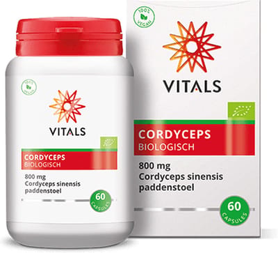 Vitals Cordyceps Biologisch 800 mg - 60 capsules. Zuivere en hoogwaardige Cordyceps sinensis paddenstoel.