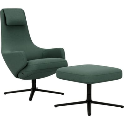 Vitra - Repos Fauteuil & Ottoman - basic dark gepoedercoat - Cosy2 rietgroen - Zithoogte 45 cm