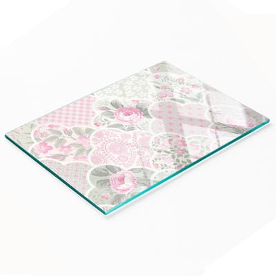 Decoratieve glazen snij- en serveerplank met rozen en ornamenten, 80x52 cm
