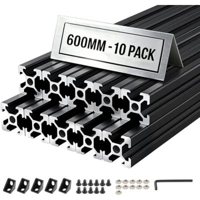 VEVOR 2020 aluminium profielen, 10 stuks, 60 cm, geanodiseerde T-sleuf aluminium profielen volgens EU-norm, zeer sterk geëxtrudeerd profiel, aluminium rail voor 3D-geprinte onderdelen, CNC doe-het-zelf werkbanken en assemblage, zwart