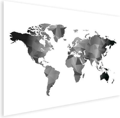 Poster - Wereldkaart - Driehoek - Grijs - 40x30 cm