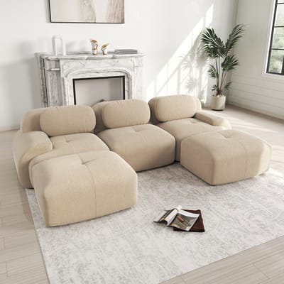 MODFU Modulaire Hoekbank - Frameloos - Ergonomisch - Minimalistisch - Ribstof - Beige