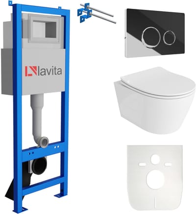 LAVITA® Inbouwreservoir Complete Toiletset LAV 101 - Inbouw WC Hangtoilet Wandcloset PRAIA Wit Hoogglans - Bedieningsplaat 200.4.2 Chroom - Voorwandelement voor toilet 40cm - Installatiesysteem