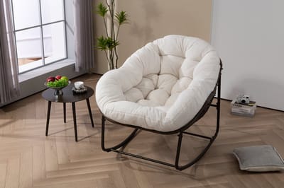 REDOM - Schommelstoel - Handgeweven - Ergonomisch - Voor Terras - Staal - Wit - 78 X 106 X 90 Cm