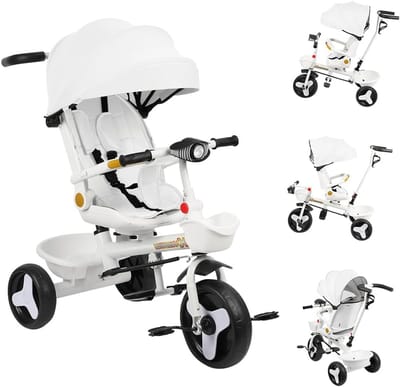 Kinderdriewieler - Loopfiets Peuter - Veilig Buiten Spelen - Verstelbare Duwstang - 100 x 75 x 50 cm - Wit