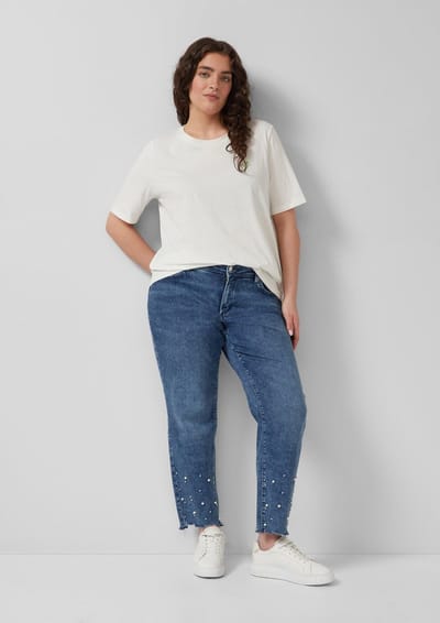 s.Oliver - female - Jeans / Curvy Fit / Mid Rise / Slim Tapered Leg / met parel details