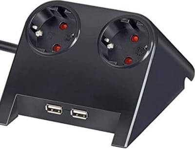 StayPowered Stekkerdoos - Jouw Ultieme Bureaublad Power Hub! - Rubberen Antislipvoetjes - 2 Stopcontacten - 2 USB Aansluitingen - 1.8m Lange Snoer - Strak en Praktisch Ontwerp - Zwart - Levering Sneller dan Aangegeven!