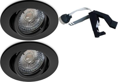 Zwarte GU10 Inbouwspots Set van 2 – Philips LED 3W – 3000K Warm Wit – 230 Lumen – Dimbaar – Draaibaar & 30° Kantelbaar – 230V – Hoogwaardig Aluminium