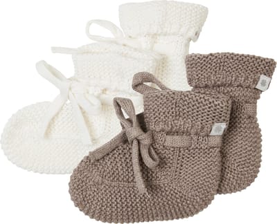 Noppies - Geschenkverpakking - Gebreide slofjes Nelson - 2paar - Baby 0-12mnd - Biologische katoen - Giftset - Cadeaudoosje - Newborn - Kraamcadeau - Babyshower - Sint - White - Taupe Melange