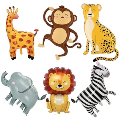 Ultiluxe® Folieballonnen met Dieren - 6 Stuks - Dierentuin Ballonnen - Jungle Safari Ballonnen - Feestdecoratie - Herbruikbaar - Zelfsluitend - Groen/bruin
