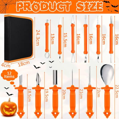 12-delige Roestvrijstalen Pompoensnijset met Sjablonen voor Halloween