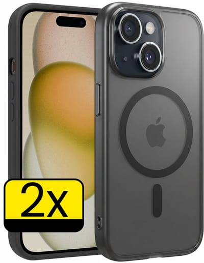 Hoesje - 2 Stuks - Geschikt voor Apple iPhone 15 - Magsafe Compatible - Sterk & Shockproof - Back Cover - Shock Proof Case - Telefoon Hoes - Telefoonhoesjes - Zwart