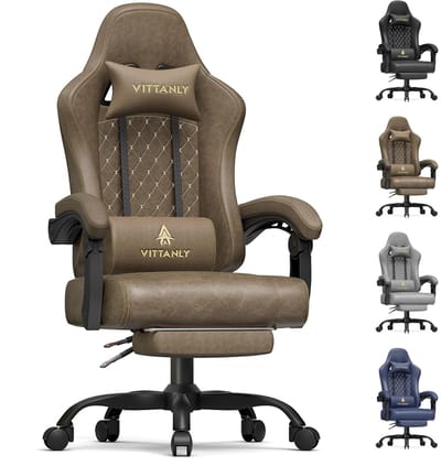 Homaxy - Game Stoel - Gaming Stoel - Bureaustoel - Ergonomische Bureaustoel - Gamestoel - Verstelbaar - Gaming Chair - Inclusief voetensteun - Bruin