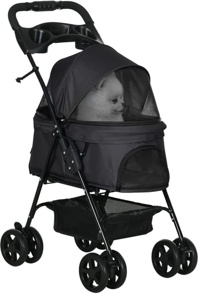 PawHut-Huisdierenkinderwagen-Staal-67x45x96cm-Zwart