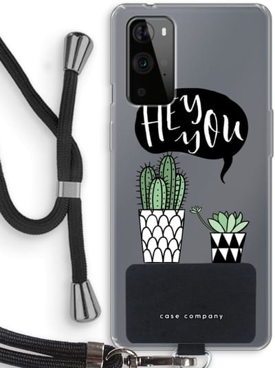 Case Company® - Hoesje met koord geschikt voor OnePlus 9 Pro hoesje met Koord - Hey you cactus - Telefoonhoesje met Zwart Koord - Bescherming aan alle Kanten en Over de Schermrand