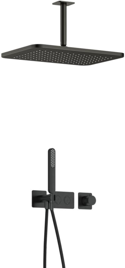 Hotbath Gal - GL106 - Inbouw Regendoucheset - Geborsteld Gunmetal PVD - Thermostatisch - Plafondbuis 15 cm - Hoofddouche 270x400 mm - Staafhanddouche - met GL106