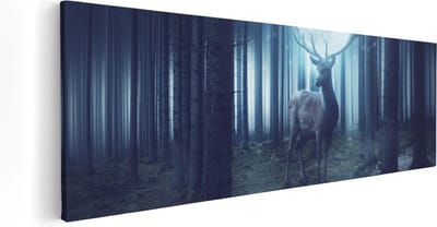Artaza Canvas Schilderij Hertenkop Met Gewei - 60x20 cm - Wanddecoratie Bos - Muurdecoratie Nacht - Kamer Accessoires Mystiek