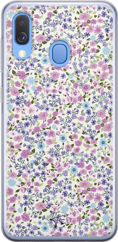 Hoesje geschikt voor Samsung Galaxy A40 - Paarse bloemen - Soft Case - TPU - Bloemen - Paars - Mooie Telefoonhoesjes