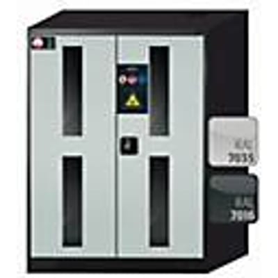 asecos CS-CLASSIC-G chemische voorraadkast, scharnierende deuren met glasuitsparing, front in lichtgrijs, B 810 x D 520 x H 1105 mm