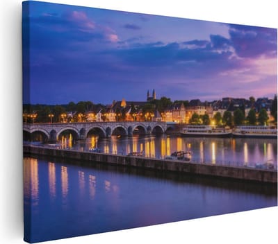 Artaza Canvas Schilderij Skyline - 30x20 cm - Klein - Wanddecoratie Maastricht - Muurdecoratie Zonsondergang - Kamer Accessoires Stad