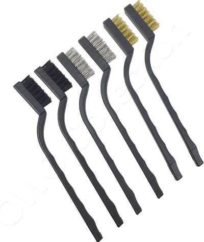 6 stuks mini borstel set met 2x staalborstel 2x nylonborstel 2x messingborstel - koperborstel borsteltjes