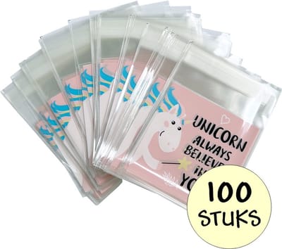 100x Cellofaan Zakjes - 100x Uitdeelzakjes - Cellofaan Plastic Traktatie Kado Zakjes - Snoepzakjes - Unicorn Always Believes In You - 7x7cm